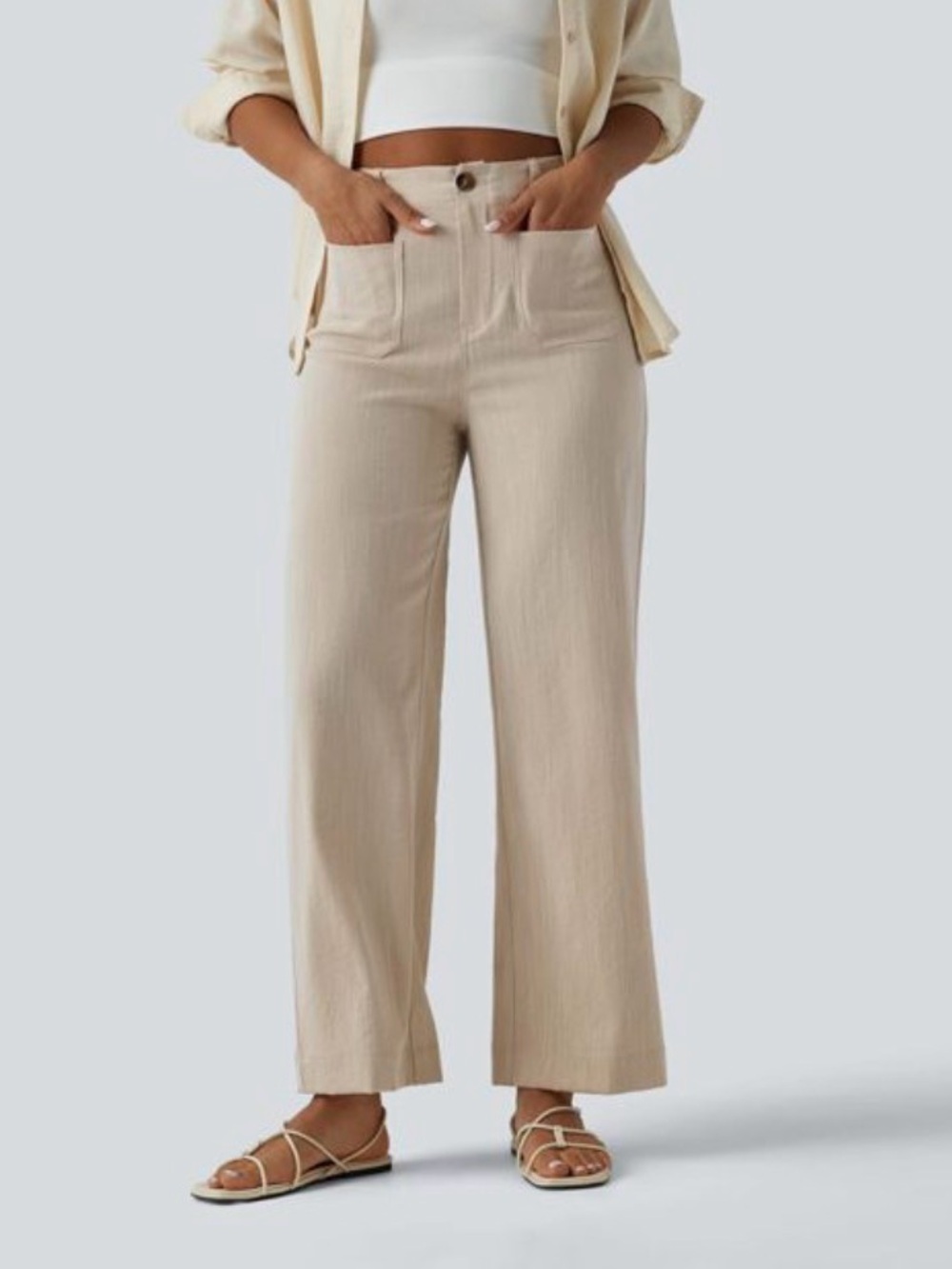 Halara women’s medium petite High Waisted Straight Leg Casual Pants Pockets